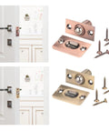 Premium Ball Door Catches Spring Loaded Latches For Closet And Cabinet Keep Doors Shut Super Secure Invisible Brass Finish, set with screws.