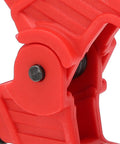 Close-up of red jaw of Beefy Heavy Duty Woodworking Spring Clamp With Anti Slip Handle And 4 Inch Opening Two Color Durable ABS Plastic