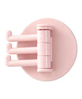 No Drill Rotatable 3 Prong Wall Hook With Insane Adhesive Hold For Durable Key Towel Bag Storage Waterproof Swiveler in pink.