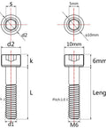 Rainbow titanium M6x40mm hex socket bolt, pack of 4; front and side views (technical drawing).