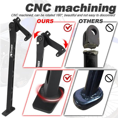 Aluminum Dirt Bike Kickstand Side Stand For WR250F WR400F WR426F WR450F YZ125 YZ250 YZ250F YZ400F YZ426F YZ450F Models, showcasing stability.