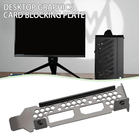 Tough As Nails Low Profile Graphics Card Bracket With Double Displayport And Hdmi Ports For Sapphire Amp Radeon Rx 6400 Lp placed beside a monitor.