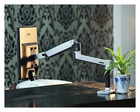 Slick Aluminum Desktop Clamp Monitor Mount For 17 To 32 Inch Screens With Smooth Full Motion Spring Arm on desk