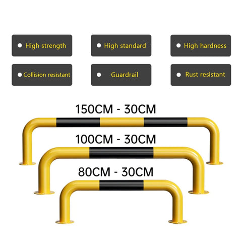 Heavy Duty U Shaped Machinery Guard Rail With High Visibility Yellow And Black Bollard, Anti Collision Bar For Garage Walls And Cars, Steel Construction, Indoor Outdoor Safety Barrier sizes 150x30cm, 100x30cm, 80x30cm