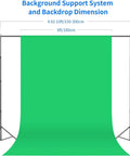 Pro Grade Photo Lighting Gear Kit With Backdrops And Stands For Studio Photo And Video Shoots Eight Point Five By Ten Foot Backdrop Set showing green backdrop dimensions