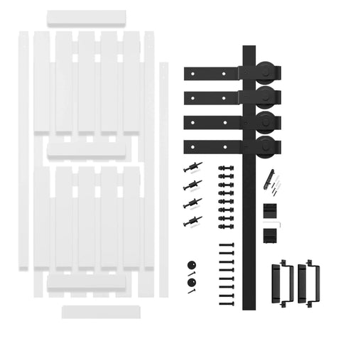 38 Inch By 84 Inch Bypass Barn Door With 6.6 Ft Track Hardware Kit Included, H Shape Solid Core MDF Build, disassembled components