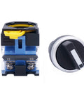 Front view of Twenty Two Millimeter Latching Rotary Selector Switch LA38-11X Two Pole DPST With One NO And One NC Contacts