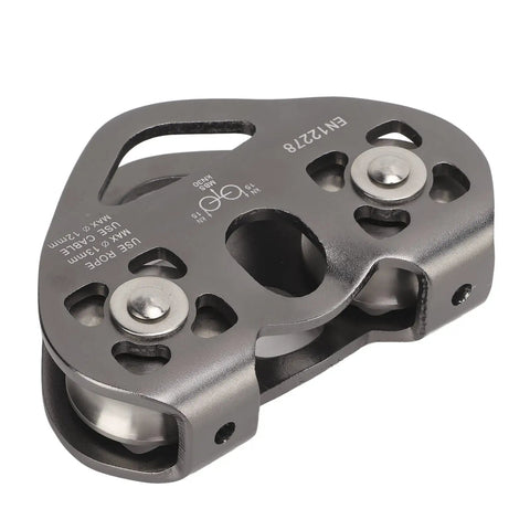 Zipline Pulley Trolley Rescue System With Dual Speed Pulleys 30kN 6700Lbs Heavy Duty Rigging shown in side view