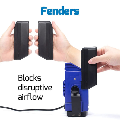 Hands holding fenders of Double Filtration Fume Extractor For Soldering With Helping Hands Adjustable Tilt Angle and Soldering Station