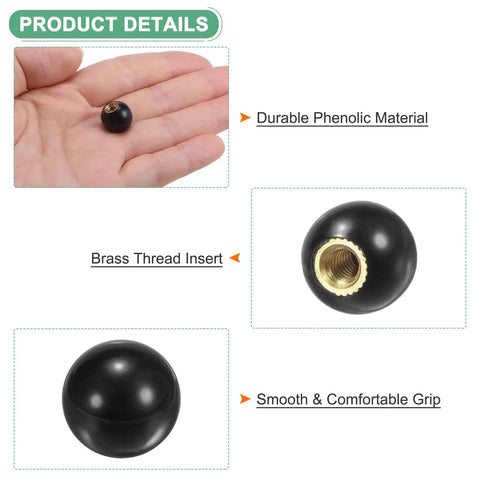 3 Pack Threaded Ball Knobs M4 Female Thread 12mm Diameter Thermoset Ball Knob With Brass Insert Lever Handle product details