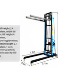 Heavy Duty Portable Brick Elevator Hoist With Smooth Ride Steel Lifting Platform And Sturdy Casters For Easy Material Handling On Construction Sites Up To Four Meters High, showcasing dimensions and features.