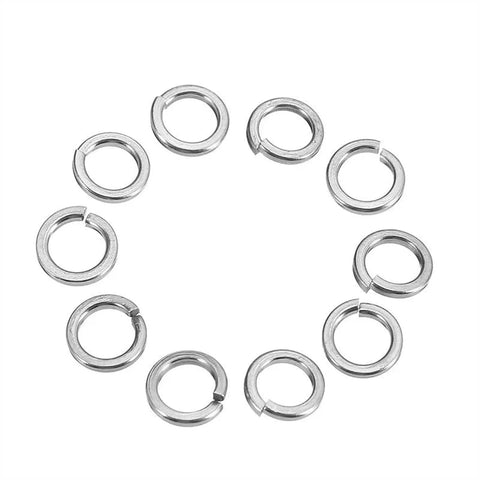 100 Pcs M4 304 Stainless Steel Split Lock Washers Set arranged in circle