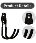 2 Piece Beefy Carbon Steel Garage Storage Hooks And EV Charger Holder Wall Mount With Solid J Hook Design showing black hooks and mounting bracket.