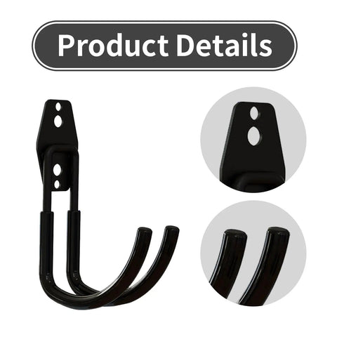 2 Piece Beefy Carbon Steel Garage Storage Hooks And EV Charger Holder Wall Mount With Solid J Hook Design showing black hooks and mounting bracket.