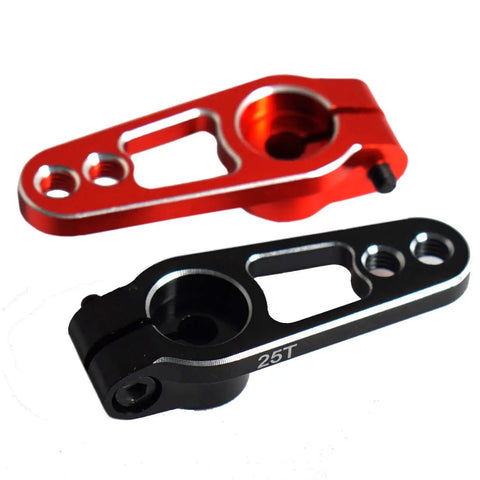 2Pcs Metal 25T Servo Horn 25 Teeth Spline Steering Arm Rocker in red and black for RC cars and rigs compatible with Futaba Savox Power HD