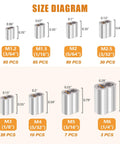 320 Piece Aluminum Crimping Loop Sleeve Kit With Eight Sizes From 3/64 Inch To 1/4 Inch Size Diagram