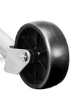 Close-up view of Torin 1000 lb trailer jack with 10-inch wheel on bolt-on tongue mount
