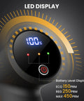 Close-up of LED display showing battery level and speed settings for Heavy Duty Electric Cardboard Cutter with Tungsten Steel Blades.