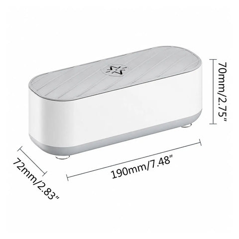 Portable Ultrasonic Jewelry Cleaner For Rings Silver Watches Retainers And Glasses Compact Countertop Machine dimensions 190mm x 70mm x 72mm.