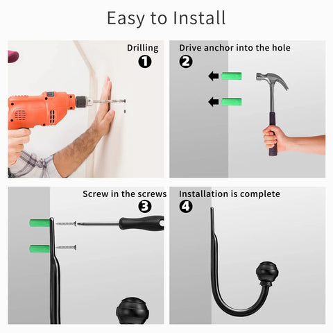 Premium Matte Black Curtain Holdbacks Set Of 2 Heavy Duty Wall Mounted Drapery Tieback Hooks Including Screws And Drywall Anchors For No Sweat Setup And Fresh Window Glow