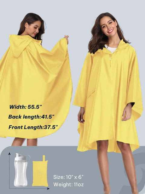 Unisex Lightweight Waterproof Hooded Rain Poncho With Zipper Front Pockets And Packable Design For Men And Women