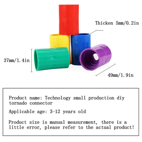 Plastic Tornado Bottle Connectors Cyclone Vortex Kit For Students Ideal For Science Experiments Hands On Learning Shown in Red, Yellow, Green, Blue, Purple