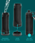 Black water bottle with hidden bottom compartment for cash, keys, and cards. Water Bottle With Hidden Bottom Compartment Secret Storage For Cash Keys Cards Travel Gym Beach Outdoor Use Discreet Dual Purpose Bottle For Safe On The Go