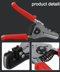 Heavy Duty Automatic Wire Stripper Pliers With Integrated Adjustable Ruler For 0.5 To 4.0mm Cables showing red rubber grips and metal design.