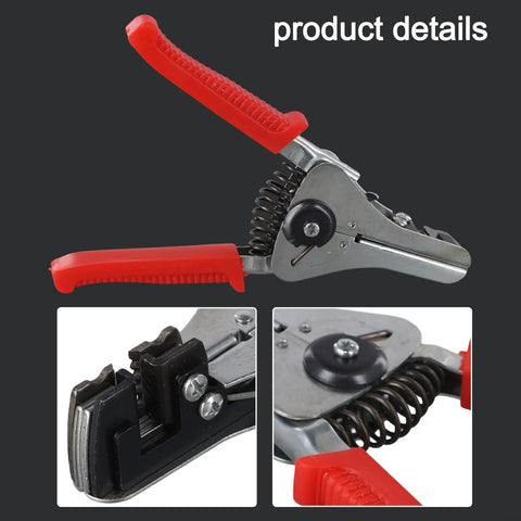 Heavy Duty Automatic Wire Stripper Pliers With Integrated Adjustable Ruler For 0.5 To 4.0mm Cables showing red rubber grips and metal design.