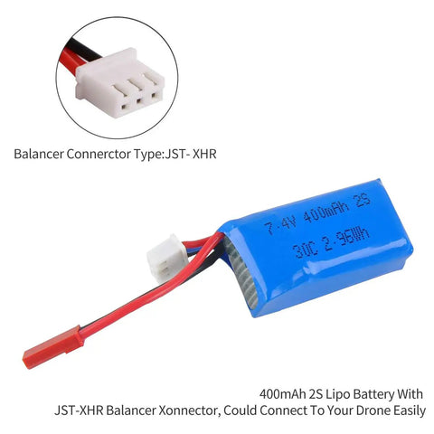 Ultra Compact 400mAh 2S 7.4V 30C LiPo Battery Pack With JST Plug For Micro FPV Racing Drones Tiny Whoop Quads