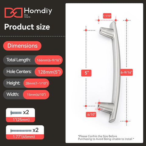 Product dimensions for 20 Pack Brushed Nickel Cabinet Pulls 5 Inch Arch Curved Drawer Handles.