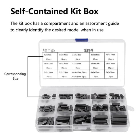 Watris Veiyi 140-piece parallel square shaft key set in clear plastic kit box with black metal keys, front view
