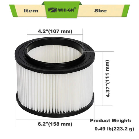Dimensions of Three Pack Replacement Filter Cartridges 17810 for 3 to 4 Gallon Wet Dry Vacuums, shown with measurements.