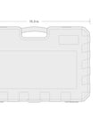 Carrying case for Pro Grade Three Eighths Inch Drive Deep Six Point Impact Socket Set, 37-Piece Pack with dimensions shown.