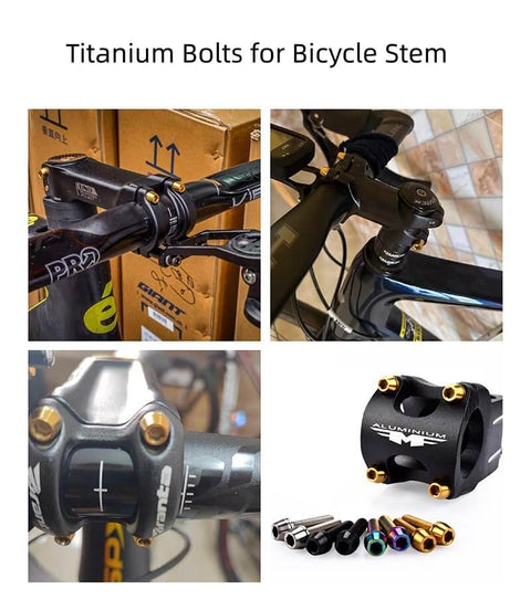 Six Piece Titanium Stem Bolt Kit For Bicycle With Allen Hex M5x16mm Tapered Head Screws And Washers, Grade 5 Titanium