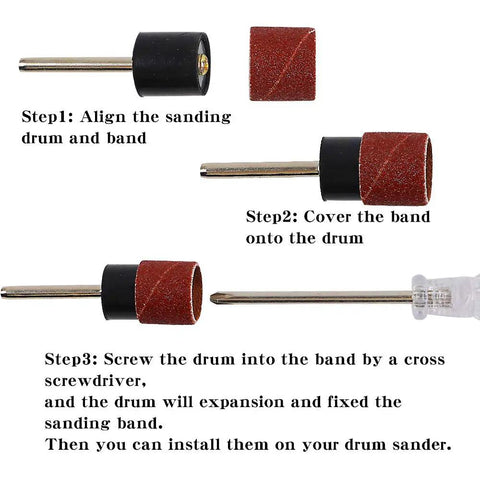 Assembly process for All In One Rotary Sanding Drum Kit With 432 Sanding Sleeves, 24 Mandrels, And 2 Self Tightening Drill Chucks