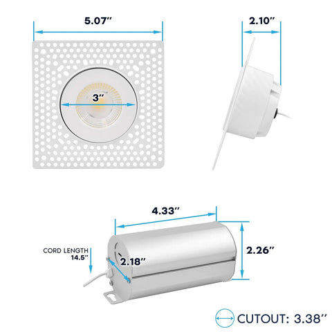 Slick Floating Gimbal Led Trimless Recessed Light Kit Featuring Built In Junction Box With Killer Glow dimensions and details.