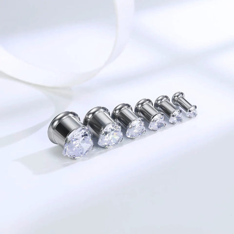 Astm F136 Titanium 0G Heart CZ Ear Gauges Tunnels Plugs Set 8mm Pair For Ear Stretching Flesh Tunnel Jewelry For Women Men