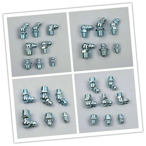 260 Piece Grease Fitting Kit With Storage Box Includes 90 Degree 45 Degree And Straight Hydraulic Fittings For Cars SAE And Metric Sizes Easy Organization And Sizing Chart Included displayed in four sections