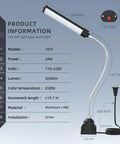 24W LED Work Light With Flexible Gooseneck And Screw Base, 2400 Lumen Industrial Lamp For Lathe CNC Milling Drill Press Sewing Machine