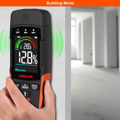2-In-1 Pin And Pinless Pro-Grade Moisture Meter MS03 For Wood, Concrete, Drywall And More With LCD Display, Hold Function, Flashlight, Auto Power Off, And Non-Destructive Pinless Mode For Delicate Surfaces on drywall in building mode