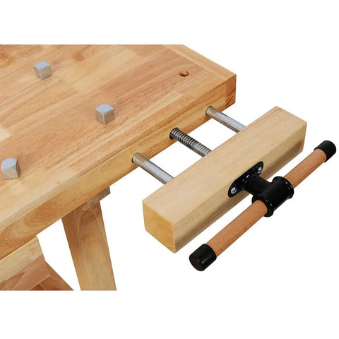 48 Inch Heavy Duty Workbench With 330 Pound Capacity Solid Rubber Wood Construction Drawer Storage And Shelves Adjustable Handle