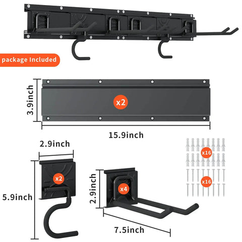 Package contents of Garage Storage Wall Mount Organizer With 6 Tool Hooks And 2 Shelves, 32 Inch Heavy Duty Rack