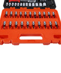 Heavy Duty 46 Piece Metric Socket Set With Heat Treated Steel And One Quarter Inch Drive In A Rugged Carry Case No Bull Garage Tool Kit Essentials laid out in an orange carry case.