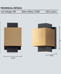 Gold and Black LED Outdoor Wall Light Fixture For Porch, Patio, Garage And Hallways, Waterproof Exterior Sconce technical details