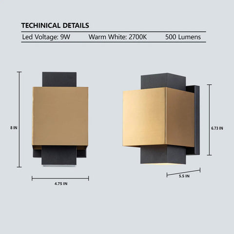 Gold and Black LED Outdoor Wall Light Fixture For Porch, Patio, Garage And Hallways, Waterproof Exterior Sconce technical details