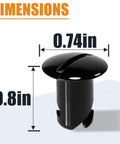 Top Dog Quarter Turn Dzus Fasteners 7/16 Inch 7075 Aluminum Alloy Quick Release Panel Rivets showing 0.74in x 0.8in dimensions.