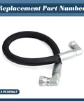 Coiled 5800 PSI hydraulic hose replacement AW30867 for John Deere front loaders, showing metal connectors and black rubber