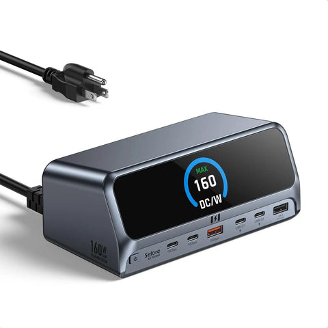 All In One 13-In-1 Laptop Docking Station Plug And Play Ready With 2.26 Inch LCD Display, 160W Max Output, shown with power cable