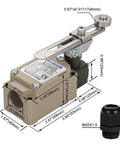 Adjustable Roller Lever Limit Switch SPDT 1NO 1NC Momentary Action Waterproof IP66 10A 380V AC shown with cable gland